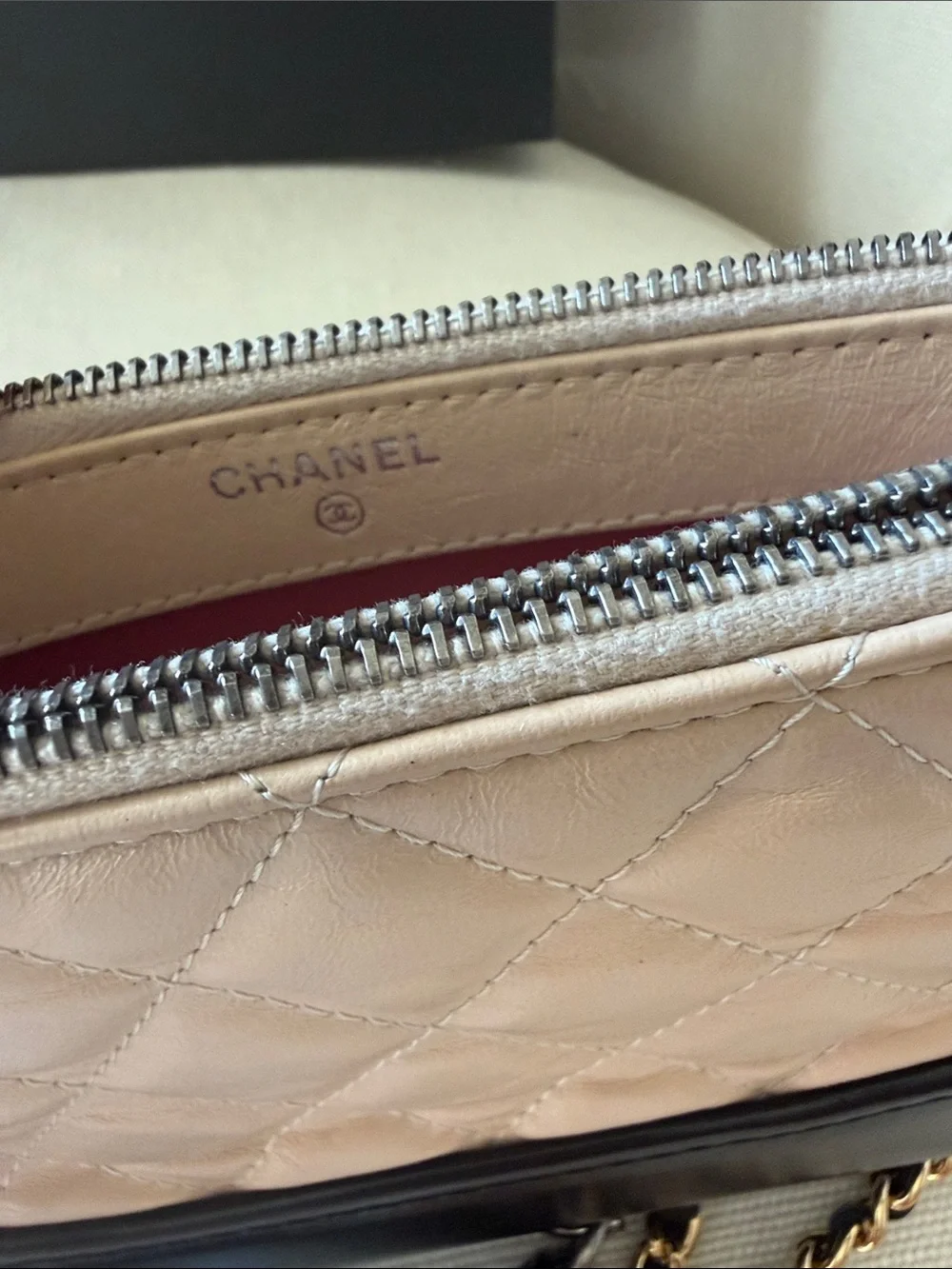 CHANEL Gabrielle aged calfskin Leather Crossbody Clutch w/ two tone chain Strap